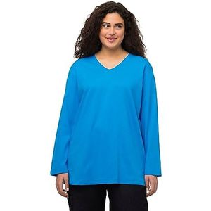 Ulla Popken Basic V-shirt voor dames, lange mouwen, Licht azuurblauw, 42/44 Grote maten