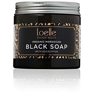 Loelle - 100% Biologische Marokkaanse Zwarte Zeep - Gemaakt met natuurlijke ingrediënten - Zwarte Hammam Exfoliërende Lichaamsscrub - Exfoliërende Douchegel (200g)
