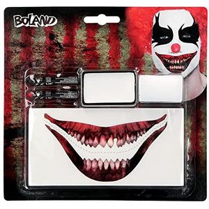 Boland 45098 - schminkset verschrikkelijke clown, 1 zelfklevende mondtattoo, 1 vetmake-up, 2 make-upstiften, 1 spons, make-up, set, make-up, evil clown, Es, Halloween, carnaval, themafeest