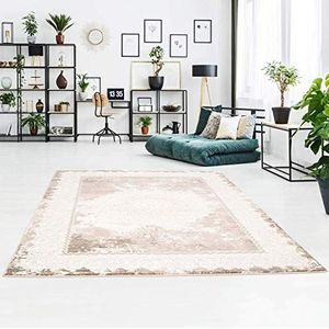 Carpet City Klassiek tapijt van polyester met ornamenten, bloem, meander-look in beige voor woonkamer afmetingen: 80x150 cm, 80 cm x 150 cm