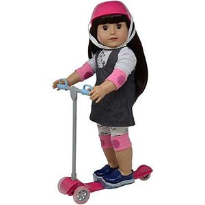 The New York Doll Collection 18 Inch/46cm Pop Scooter- en helmset - Poppenaccessoires van 18 inch / 46 cm Past op, Our Generation Doll fietsaccessoires Speelset en pophelm