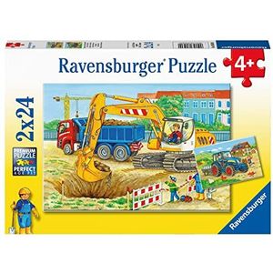 Ravensburger Puzzle 80560 - boerderij en bouwplaats - 2 x 24 stukjes puzzel vanaf 4 jaar, kinderpuzzel voor jongens en meisjes, exclusief bij Amazon