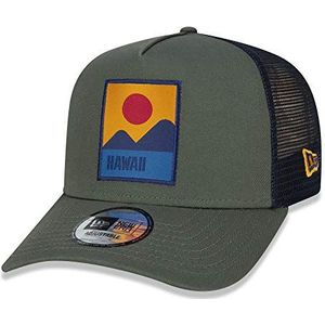 New Era Hawaii New Era A Frame Adjustable Trucker Patch Location Patch Olive - One-Size