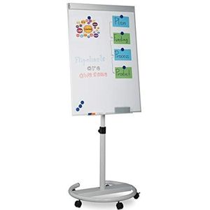 Relaxdays mobiele flipover, in hoogte verstelbaar, verrijdbare flipchart, op wielen, whiteboard H x B: 100 x 70 cm, wit