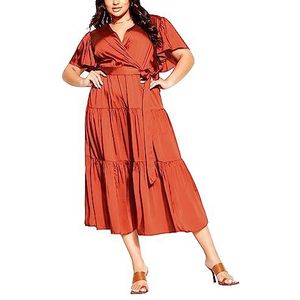 CITY CHIC Maxi gelaagde sweetness jurk voor dames in grote maten, Paprika, 42 grote maten