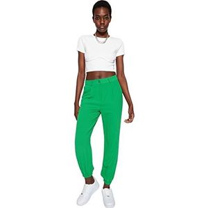 Trendyol Damesbroek met hoge taille en elastische manchet, Groen, 64