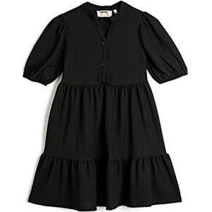 Koton Maxi-jurk met korte pofmouwen, mandarijnkraag, knoopdetail, zwart (999), 5-6 jaar