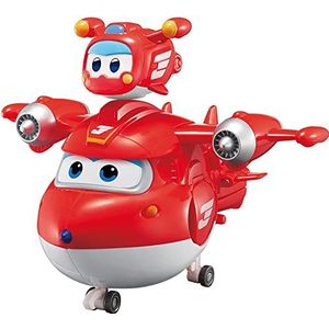 Super Wings Transformer Toys for 3 4 5 6 7 Year Old Boys Girls, Transforming Supercharged Jett & Mini Magnetic Transforming Super Pet Jett, Red