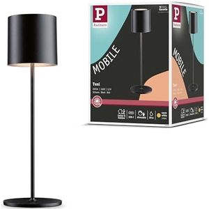 Paulmann 76998 LED oplaadbare tafellamp Tuni IP44 2700K zwart mat mobiele tafellamp dimbaar 2,8W USBC