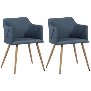 39F FURNITURE DREAM Set van 2 fluwelen stoelen met armleuningen, dikke sponsstoel, moderne vrijetijdsstoel voor eetkamer, woonkamer, stof, blauw, 53 x 57,5 x 75 cm
