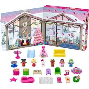 Fisher-Price Little People Barbie Adventskalender en Peuterspeelset, 24 kerstfiguren en speeltjes HMK85