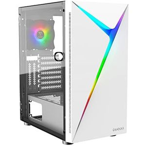 ZEUS GAMDIAS ATX Mid Tower Gaming Computer PC Case met zijgehard glas klapdeur, 1x 120mm ARGB-ventilator en frontpaneel synchroniseren met ARGB-moederborden, verticale VGA/GPU-sleuven voor je