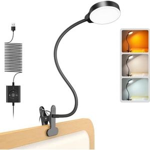 Glocusent 5 W klemlamp voor bed, 36 leds, clip-on bedlamp, 3 verlichtingsmodi en 5 helderheidsniveaus, bureaulamp klem met Gooseneck, oplaadbare leeslamp voor kantoor, nachtkastje
