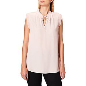 Taifun Dames linnen blouse met knopen mouwloos effen kleuren, Flushed Rose, 34
