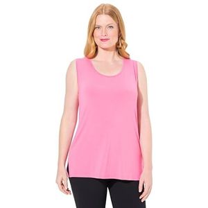 Ulla Popken Dames grote maten grote maten plus size top, klassieke pasvorm, ronde hals, stretch, brede bandjes, mouwloos, roze, 42-44