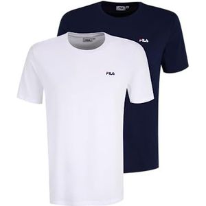 FILA Heren Brod Tee/Double Pack T-shirt, Helder Wit-Medieval Blauw, XL