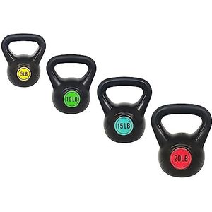 Signature Fitness 3-delige Kettlebell-trainingsset met brede grip, inclusief 2,3 kg, 4,5 kg, 15 lbs en 9,1 kg, set van 4 kettlebells