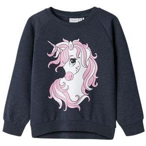 NAME IT Nmfveda Ls Sweat Unb sweatshirt voor meisjes, Dark Sapphire/Print: schattige eenhoorn, 104