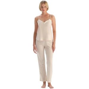 Dagi Satijnen garnihed-tanktop voor dames, pyjama-set, ecru, L