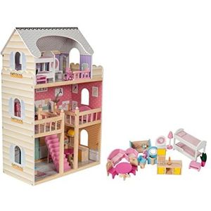 Houten Poppenhuis – Mamabrum – met Meubels en accessoires –  90 cm