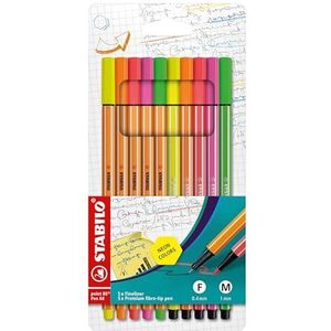 Fineliners & viltstiften - STABILO point 88 + Pen 68 - 10 stuks - neonkleuren
