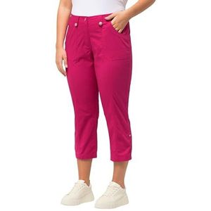 Ulla Popken Dames grote maten grote maten plus size 7/8-cargobroek, oprolsluiting, comfortabele tailleband fuchsia roze, 720673, 47W / 32L, fuchsiapink, 47W x 32L