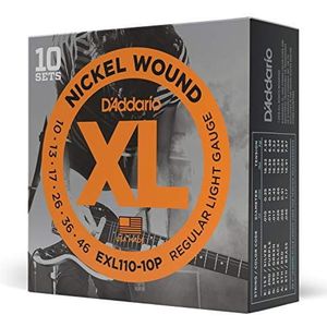 D'Addario Gitaarsnaren - XL nikkel elektrische gitaarsnaren - EXL110-10P - perfecte intonatie, consistent gevoel, betrouwbare duurzaamheid - voor 6 snarige gitaren - 10-46 normaal licht, 10-pack