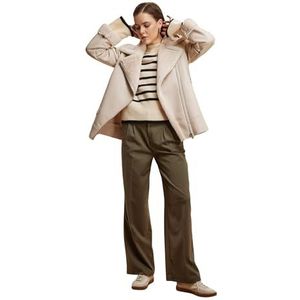 DeFacto Palazzo broek voor dames, losse rechte pasvorm, hoge taille, broek met zakken, brede pijpen, Kaki, 34