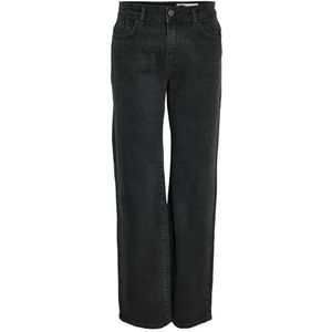 NOISY MAY Women's Denim Pants Wide Leg Mid Waist Stretch Pants NMYOLANDA, Colour:Black, Size:28W / 30L, Beenlengte:L30