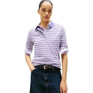 Tommy Hilfiger Dames 1985 REG Pique Polo SS WW0WW43224 S/S Polo, paars, XXS, Paars (Paars/Ecru Stp), XXS
