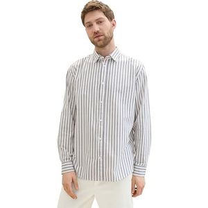 TOM TAILOR heren overhemd, 35431 - Navy Beige Structure Stripe, XL