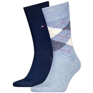 Tommy Hilfiger - Herensokken - Dark Navy - Ruit en Uni - Verpakt per 2 paar