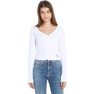 Calvin Klein Jeans Vrouwen Geweven Label Rib Ls Vest Andere Gebreide Tops, Helder Wit, XL