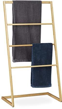 Relaxdays handdoekrek badkamer - 4 stangen - 110 x 60 x 35 cm - bamboe - staand