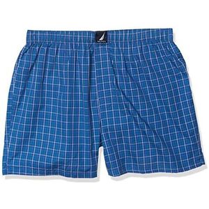 Nautica mens 3 Pack and Single Classic Cotton Woven Boxer,Plaid Print/Windsurf Blue,Small