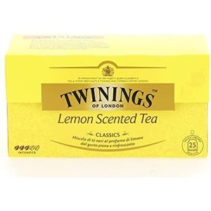 Twinings, Classic Lemon Scented Thee, klassieke gearomatiseerde citroenthee met cafeïne, infusi en theesan, 12 verpakkingen met 25 filters