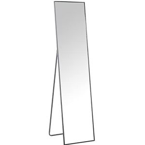 DRW Staande spiegel met metalen frame in zilver, 37 x 4 x 150 cm