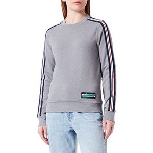 Love Moschino Dames slim fit ronde hals lange mouwen met gestreepte tape mouwen en logo-patch sweatshirt, Medium Melange Gray, 40