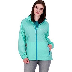 DEPROC-Active Robson Damesregenjas met capuchon, ademend, waterdicht, weerbestendig, windbreaker, overgangsjas, regenjas, Aruba Blue., 50 Grote maten