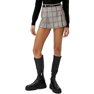Koton Dames Check Riem Detail Pleated Mini Rok, 02o (Beige Check), 38