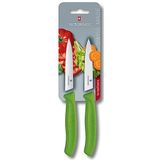 Victorinox Swiss Classic 2-TLG. Gemüsemesser-Set, 1 x Normaler Schliff, 1 x Wellenschliff, 10 cm Klinge, Mittelspitz, grün, 18 x 3 x 2.4 cm