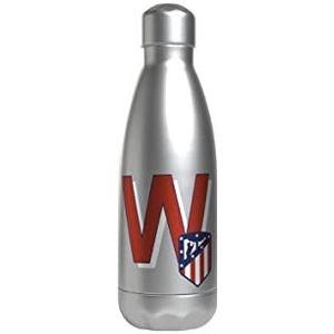Atlético de Madrid - roestvrijstalen waterfles, hermetische sluiting, met rode letter W-ontwerp, 550 ml, metallic kleur, officieel product (CyP Brands)
