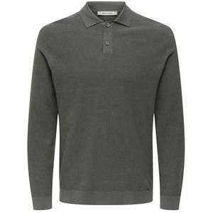 ONLY & SONS - Onstony Reg 12 - Gebreid Poloshirt - Castor Gray - Lange Mouwen
