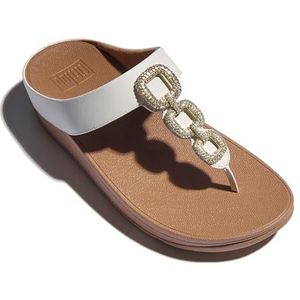 Fitflop FINO Crystal-Chain lederen teenpaal sandalen voor dames, wit, 4 UK, Wit, 37 EU