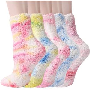 WYTartist Pluizige sokken voor vrouwen winter dik warm donzig met grijpers sokken voor thuis bed vloer meisjes sokken kerstcadeaus - 5 paar, Set H, One Size
