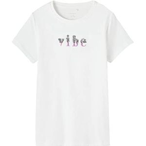 NAME IT Nkfhaldi Ss Top Box T-shirt voor meisjes, wit (bright white), 122/128 cm