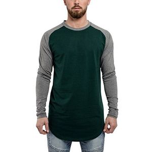 Blackskies Honkbal T-shirt met lange mouwen | Oversized Fashion Basic Sleeve Raglan Longline T-shirt voor heren L/S, Groen-grijs, S