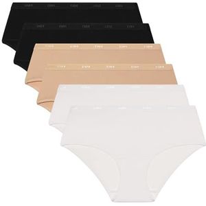 DIM Les Pockets EcoDIM boxershorts voor dames, comfortabel en zacht, 6 stuks, wit/huid/zwart, S