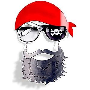 PartyCube Pirate partybril met bandana, snor en baard van kunststof, rood, zwart, eenheidsmaat, 35608