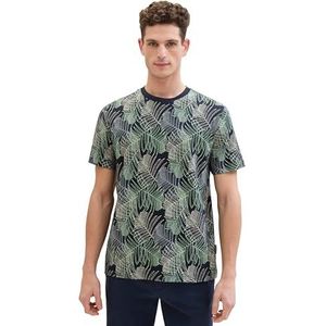 TOM TAILOR T-shirt voor heren, 35095 - Navy Multicolor Leaf Design, L
